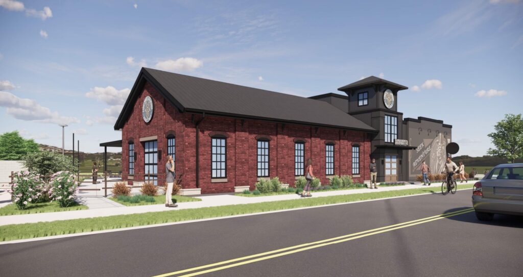 AI rendering of a rooftop winery, side view