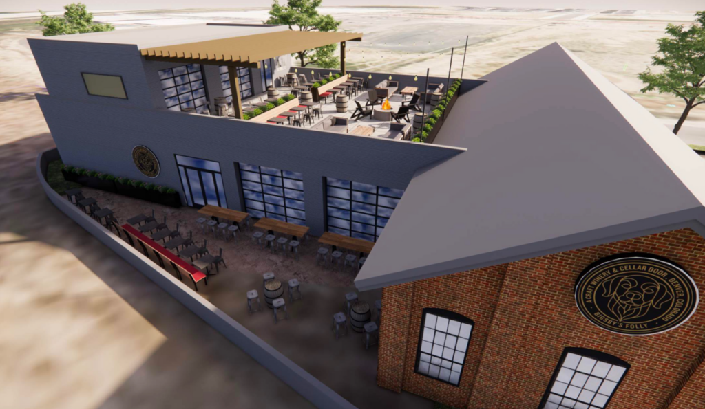 AI generated rendering of a roof top winery