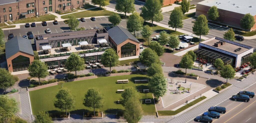 AI rendering of a large building, aerial view