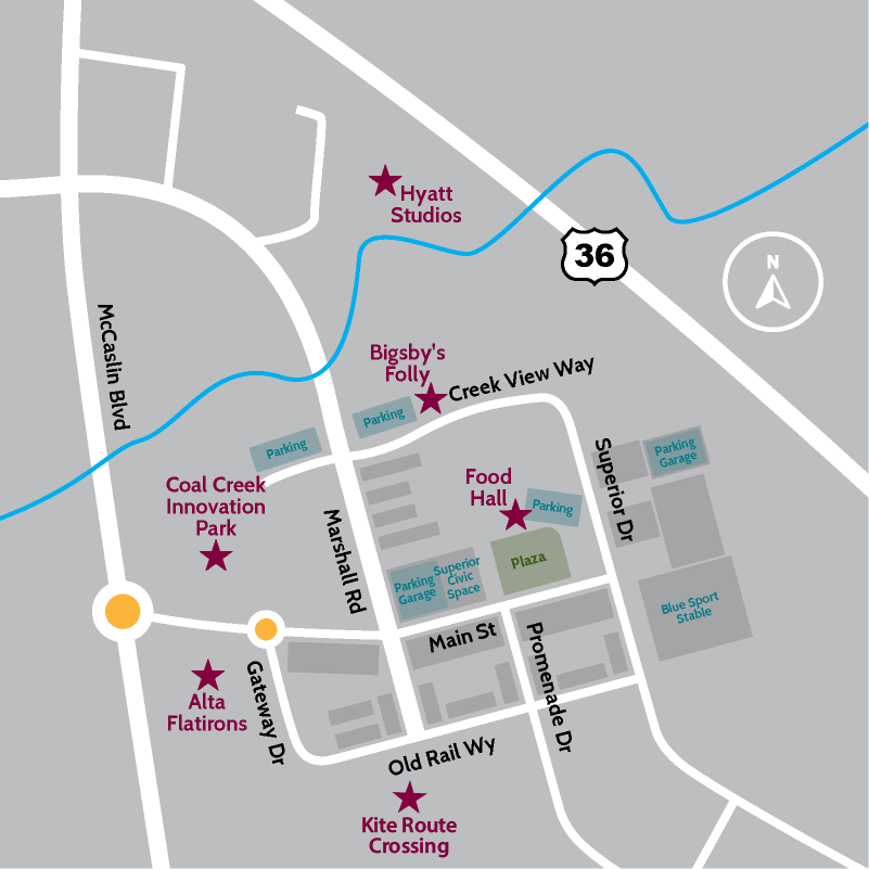 Map of Downtown Superior showing locations of current development projects.